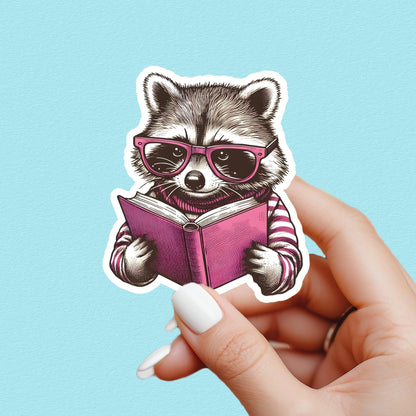 Racoon reading sticker, kindle sticker, book sticker, kindle sticker, bookish sticker, book stickers, stickers for kindle, book merch