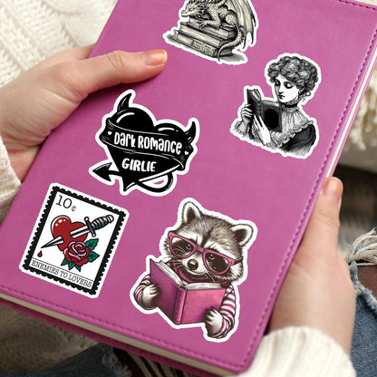 Racoon reading sticker, kindle sticker, book sticker, kindle sticker, bookish sticker, book stickers, stickers for kindle, book merch