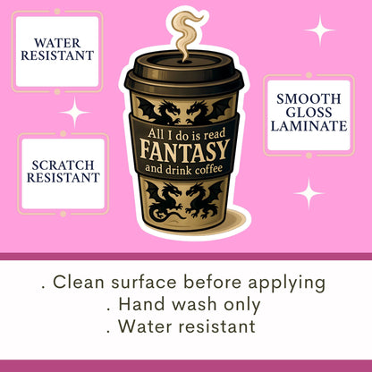 Fantasy coffee sticker, Reading sticker, Dragon Book Sticker, fantasy Sticker, Fantasy Bookish Merch, e-reader Kindle Stickers, fantasy