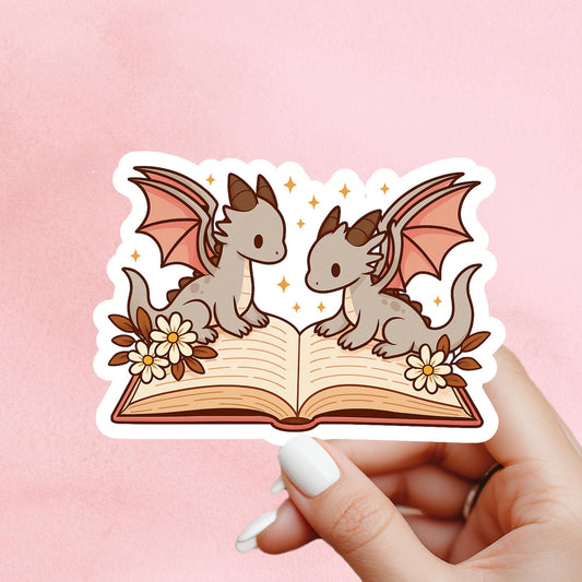 Dragon Book Sticker, Cute Vinyl Sticker, Fantasy Bookish Merch, Book Lover Gift, e-reader Kindle Stickers, Reading Lover, Booktok