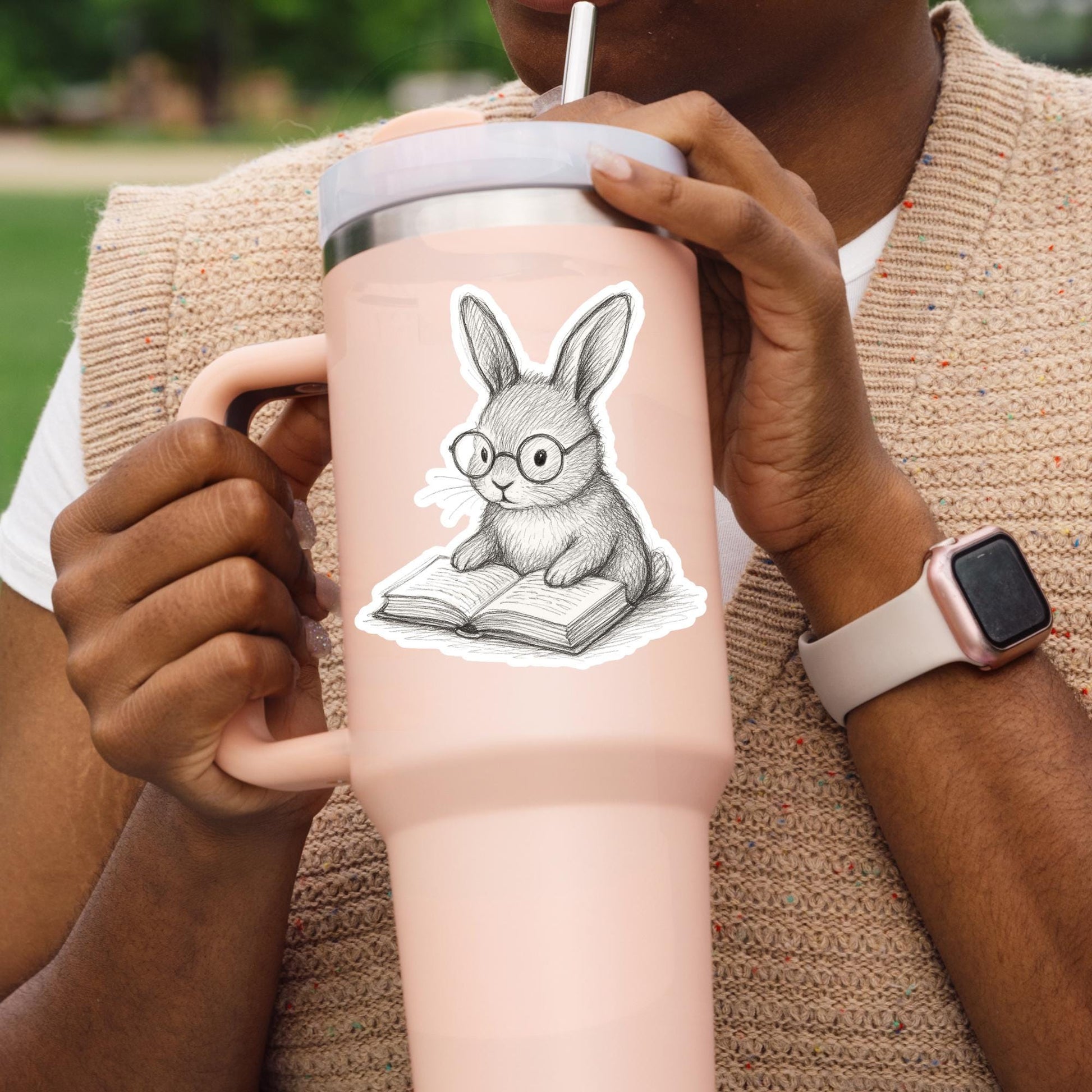 Rabbit reading sticker, Book lover sticker, rabbit sticker, kindle sticker, bookish sticker, book stickers, stickers for kindle, book merch,