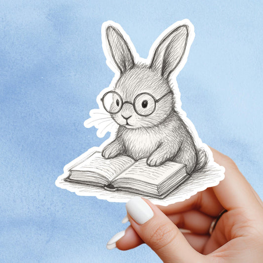 Rabbit reading sticker, Book lover sticker, rabbit sticker, kindle sticker, bookish sticker, book stickers, stickers for kindle, book merch,