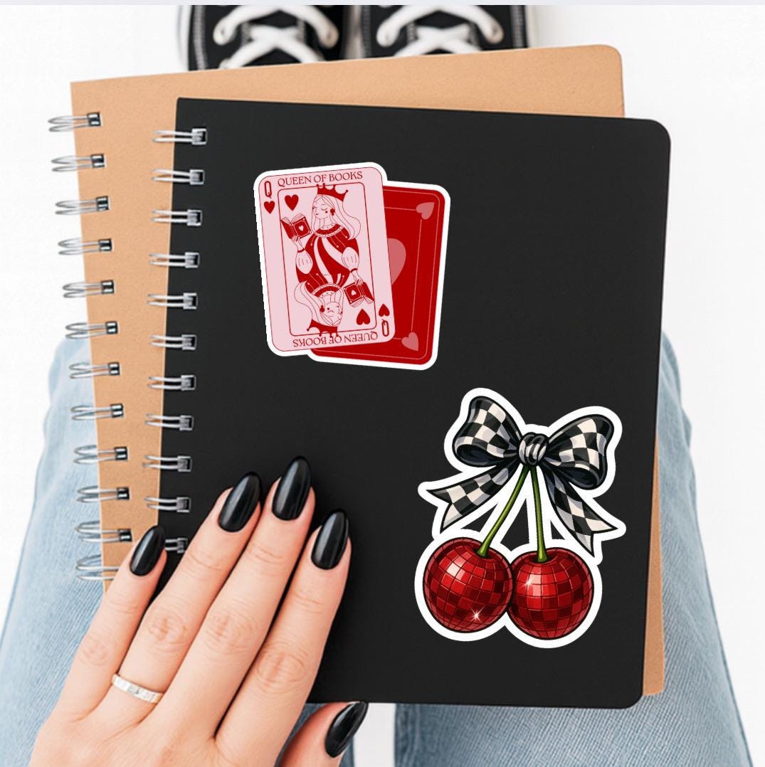 Retro cherry sticker, cherry sticker, kindle sticker, pink sticker, retro stickers, stickers for kindle, book gift, kindle accessory