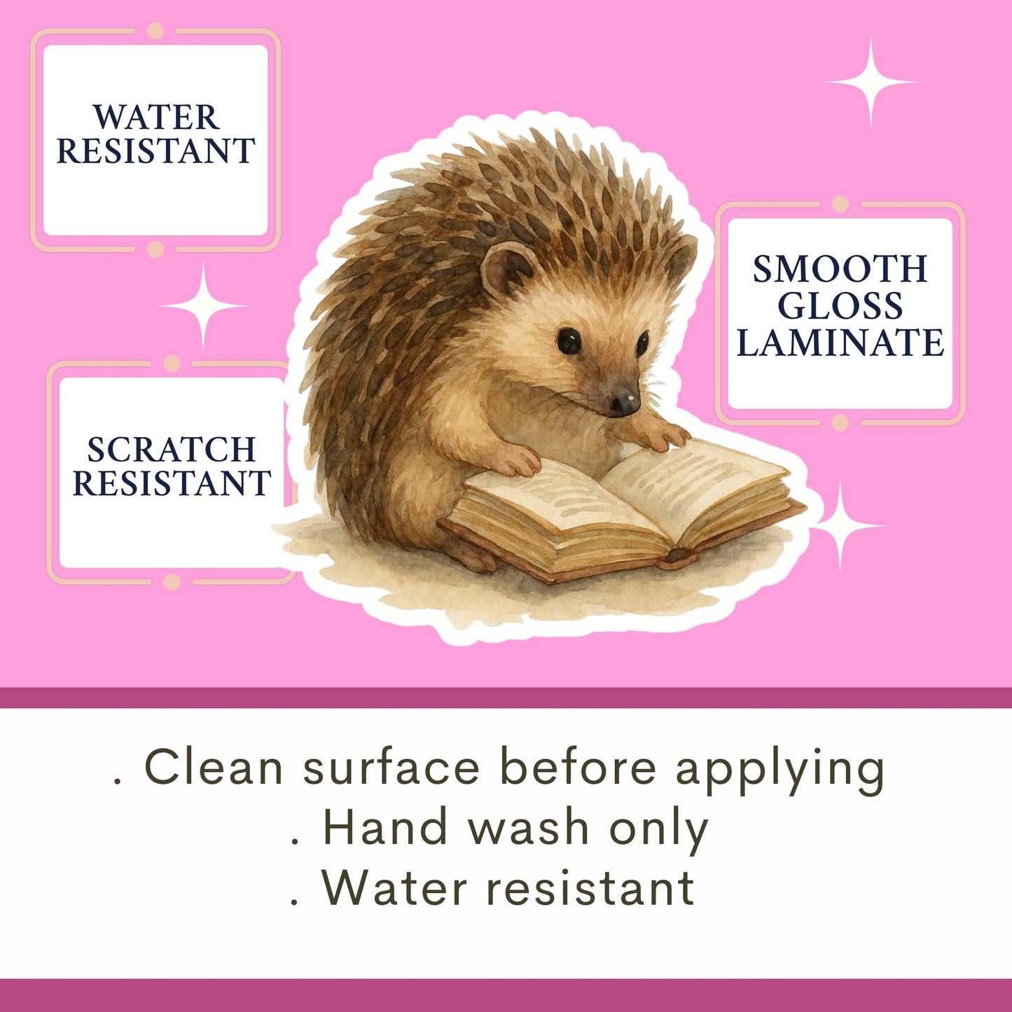 Hedgehog Book Sticker, Cute Vinyl Sticker, Fantasy Bookish Merch, Book Lover Gift, e-reader Kindle Stickers, Reading Lover, Booktok