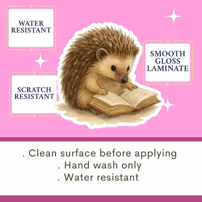 Hedgehog Book Sticker, Cute Vinyl Sticker, Fantasy Bookish Merch, Book Lover Gift, e-reader Kindle Stickers, Reading Lover, Booktok