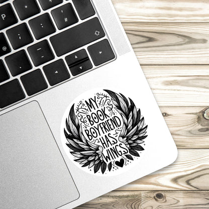My book boyfriend has wings sticker, fantasy sticker, Morally grey book sticker, kindle sticker, bookish sticker, smut sticker