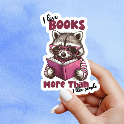 I love books more than I like people sticker, Racoon reading sticker, kindle sticker, book sticker, kindle sticker, book stickers,