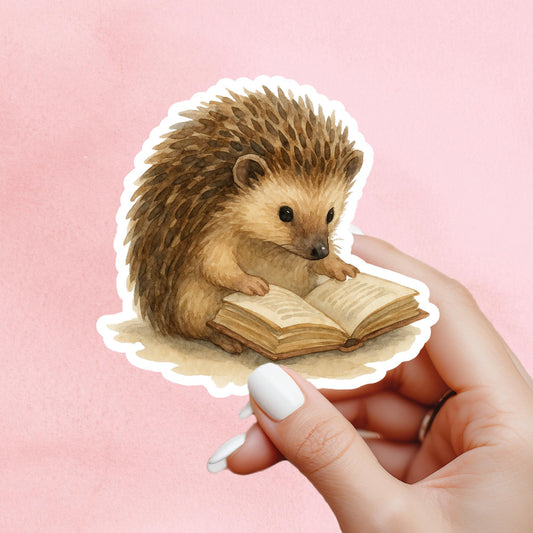 Hedgehog Book Sticker, Cute Vinyl Sticker, Fantasy Bookish Merch, Book Lover Gift, e-reader Kindle Stickers, Reading Lover, Booktok