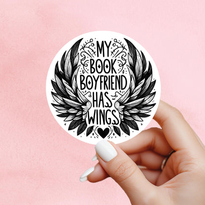 My book boyfriend has wings sticker, fantasy sticker, Morally grey book sticker, kindle sticker, bookish sticker, smut sticker
