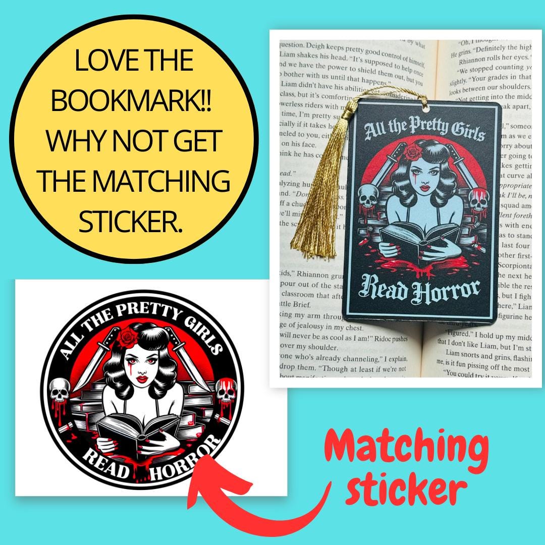 Pretty girls read horror bookmark, Tarot card Bookmark, holographic bookmark, Gothic Bookmark, Bookish Gifts for Readers, Handmade Bookmark,