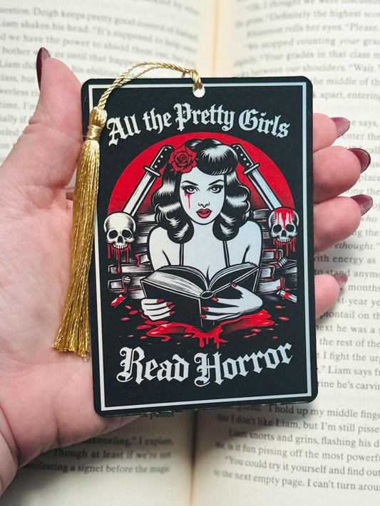 Pretty girls read horror bookmark, Tarot card Bookmark, holographic bookmark, Gothic Bookmark, Bookish Gifts for Readers, Handmade Bookmark,