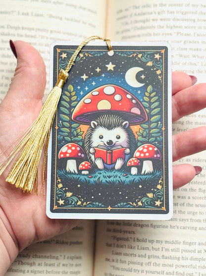 Hedgehog reading bookmark, Tarot card Bookmark, fantasy bookmark, Gothic Bookmark, Bookish Gifts for Readers, Handmade Bookmark,