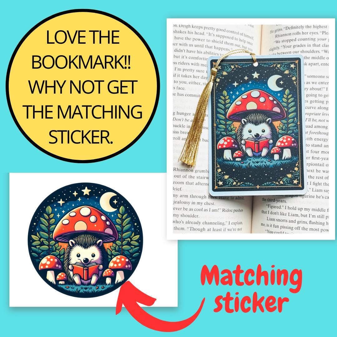 Hedgehog reading bookmark, Tarot card Bookmark, fantasy bookmark, Gothic Bookmark, Bookish Gifts for Readers, Handmade Bookmark,