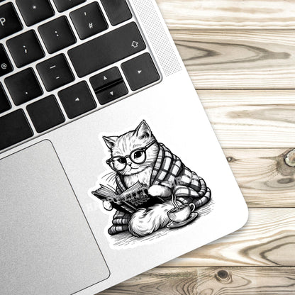 Cat Book Sticker, vintage cat reading, fantasy cat Sticker, Fantasy Bookish Merch, Book Lover Gift, Kindle Stickers, black cat sticker
