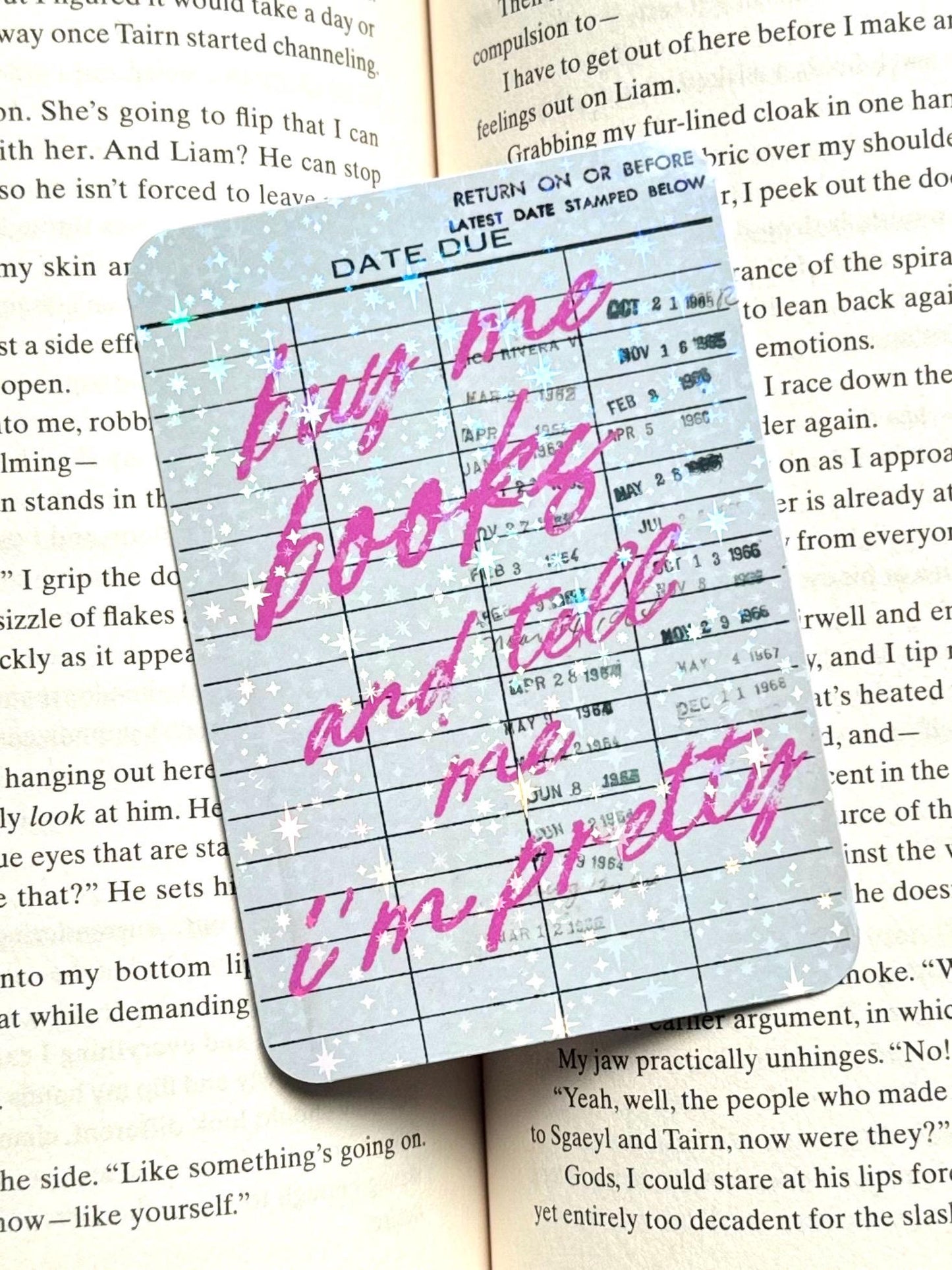 Libary card Bookmark, buy me books and tell me I’m pretty, Star holographic Bookmark, Bookish Gifts for Readers, Handmade Bookmark,