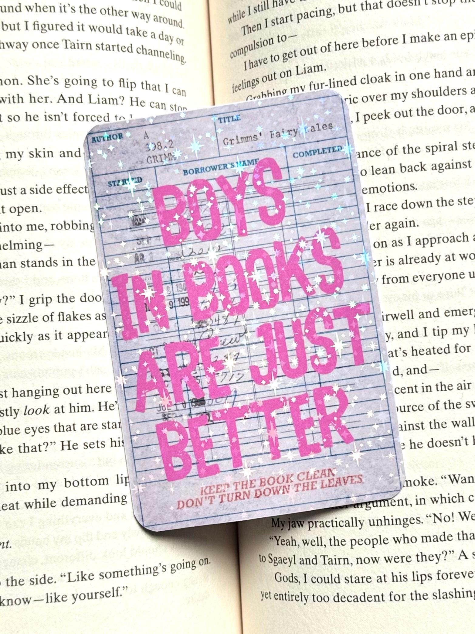 Libary card Bookmark, boys are better in books, Star holographic Bookmark, Bookish Gifts for Readers, Handmade Bookmark,