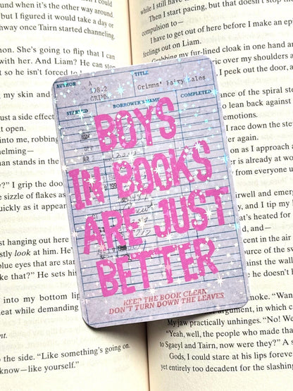Libary card Bookmark, boys are better in books, Star holographic Bookmark, Bookish Gifts for Readers, Handmade Bookmark,