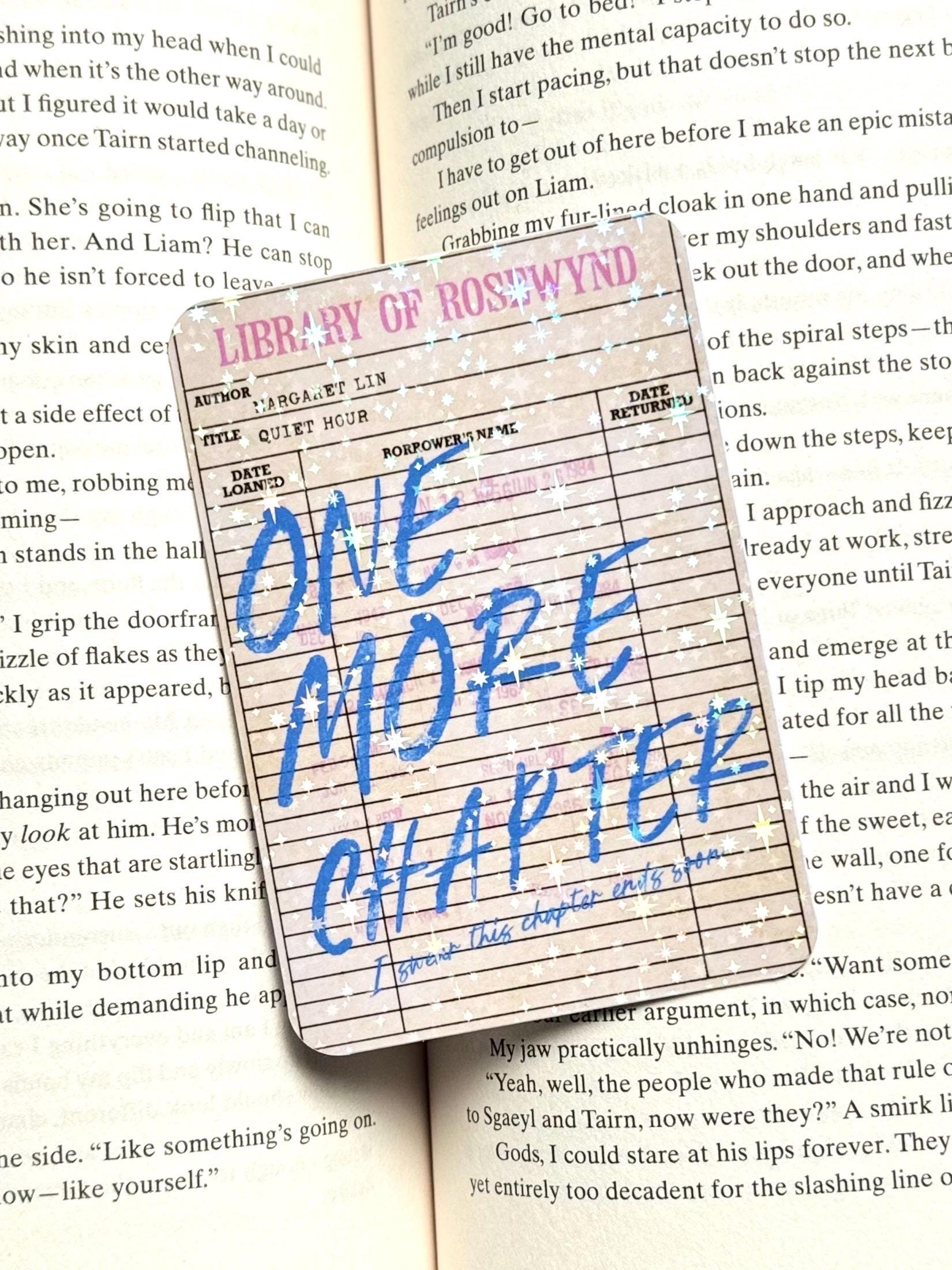 Libary card Bookmark, one more chapter , Star holographic Bookmark, Bookish Gifts for Readers, Handmade Bookmark,