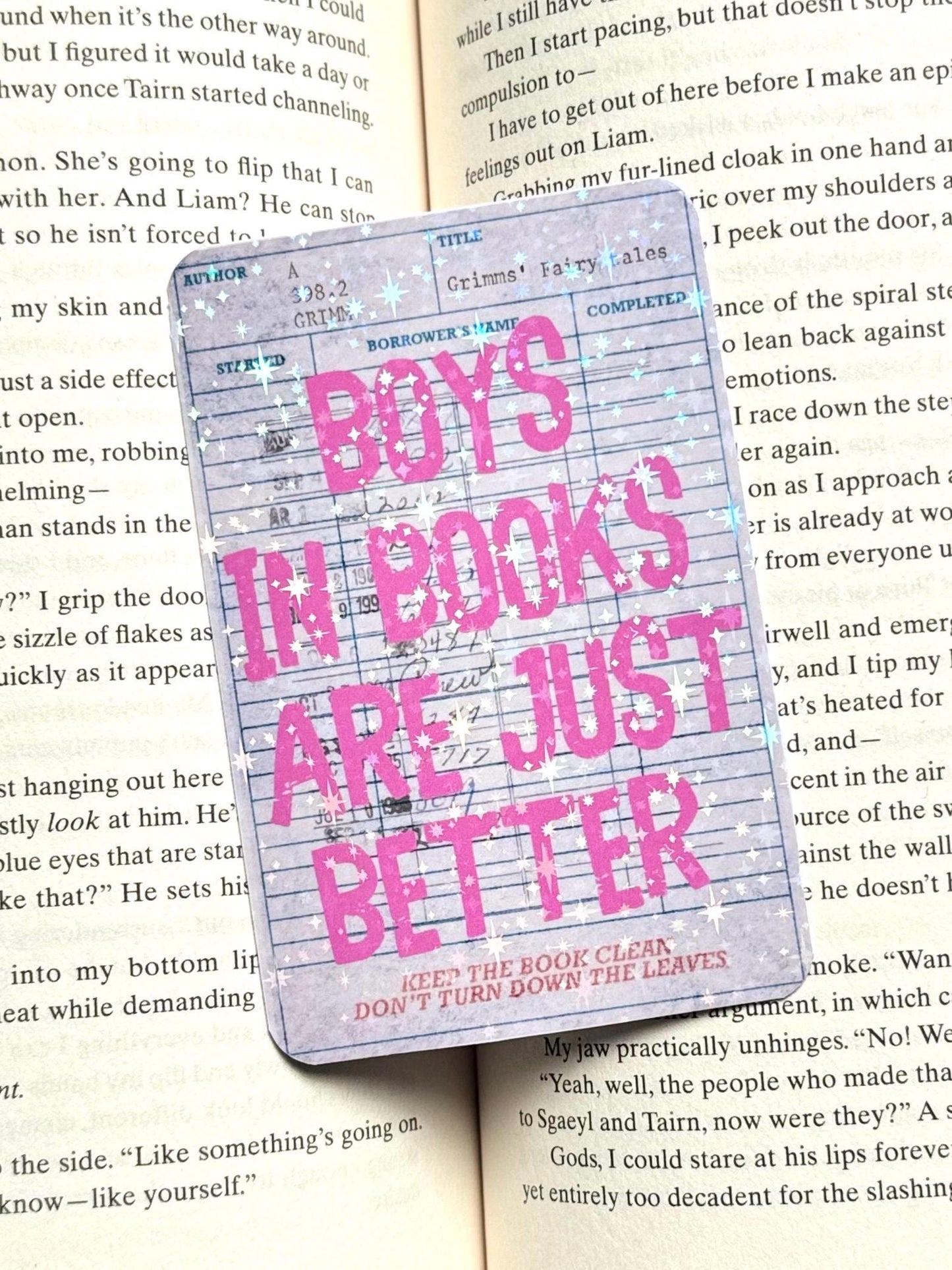 Libary card Bookmark, boys are better in books, Star holographic Bookmark, Bookish Gifts for Readers, Handmade Bookmark,