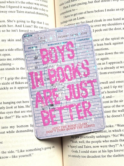 Libary card Bookmark, boys are better in books, Star holographic Bookmark, Bookish Gifts for Readers, Handmade Bookmark,