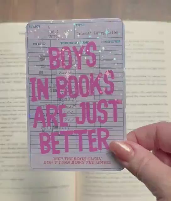 Libary card Bookmark, boys are better in books, Star holographic Bookmark, Bookish Gifts for Readers, Handmade Bookmark,