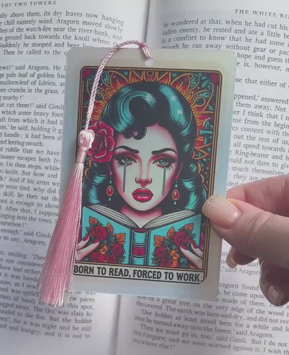 Born to read forced to work Tarot Bookmark, holographic bookmark, Gothic Bookmark, Booktok Bookmark, Bookish Gifts for Readers, Bookmark