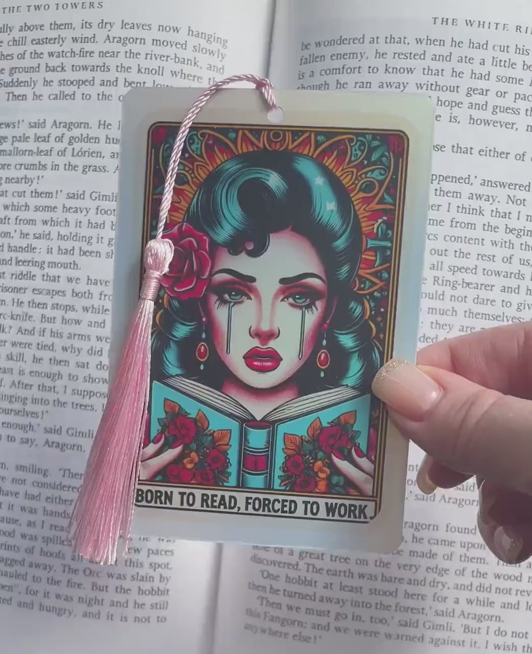 Born to read forced to work Tarot Bookmark, holographic bookmark, Gothic Bookmark, Booktok Bookmark, Bookish Gifts for Readers, Bookmark