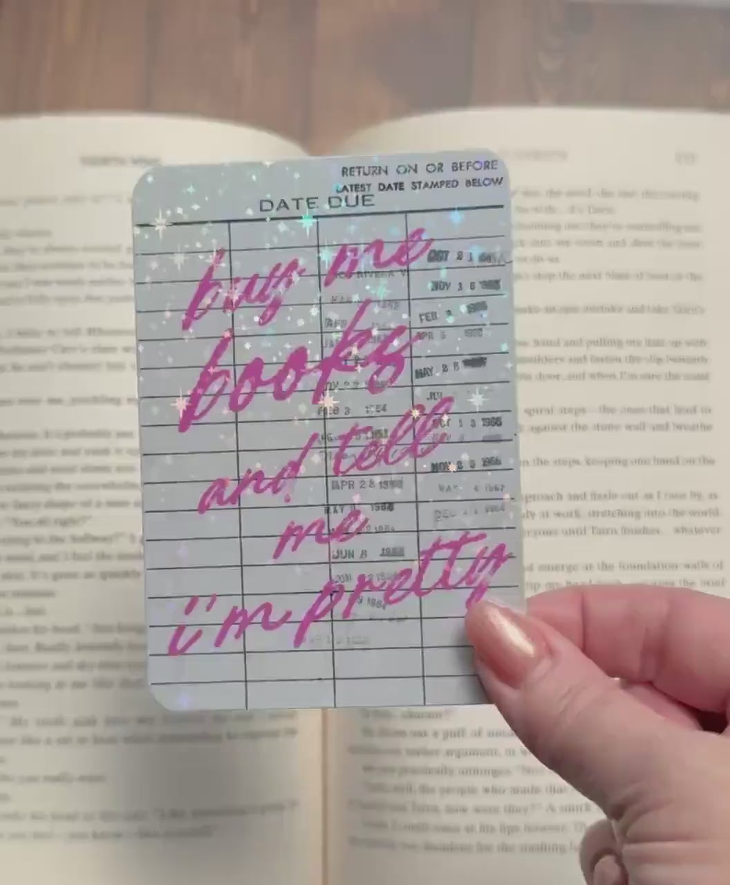 Libary card Bookmark, buy me books and tell me I’m pretty, Star holographic Bookmark, Bookish Gifts for Readers, Handmade Bookmark,