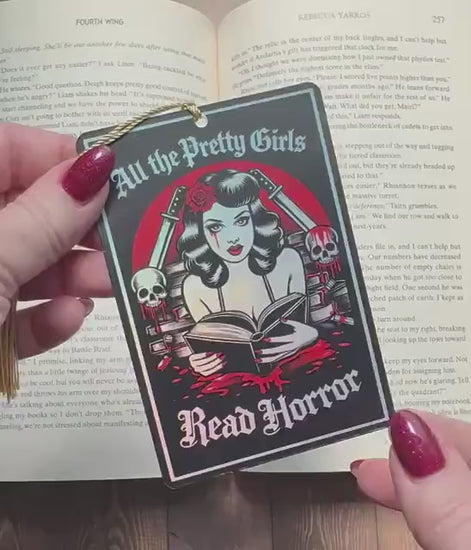 Pretty girls read horror bookmark, Tarot card Bookmark, holographic bookmark, Gothic Bookmark, Bookish Gifts for Readers, Handmade Bookmark,