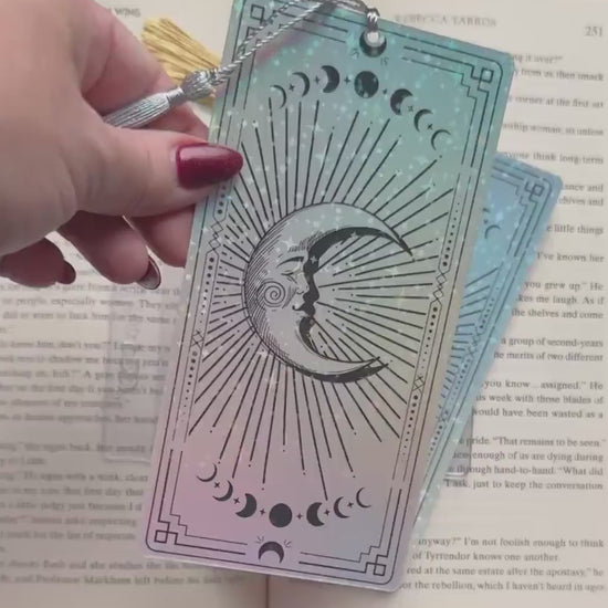 Celestial holographic Bookmark, sun and moon bookmark, holographic bookmark, witchy Bookmark