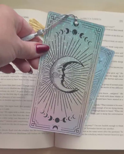 Celestial holographic Bookmark, sun and moon bookmark, holographic bookmark, witchy Bookmark